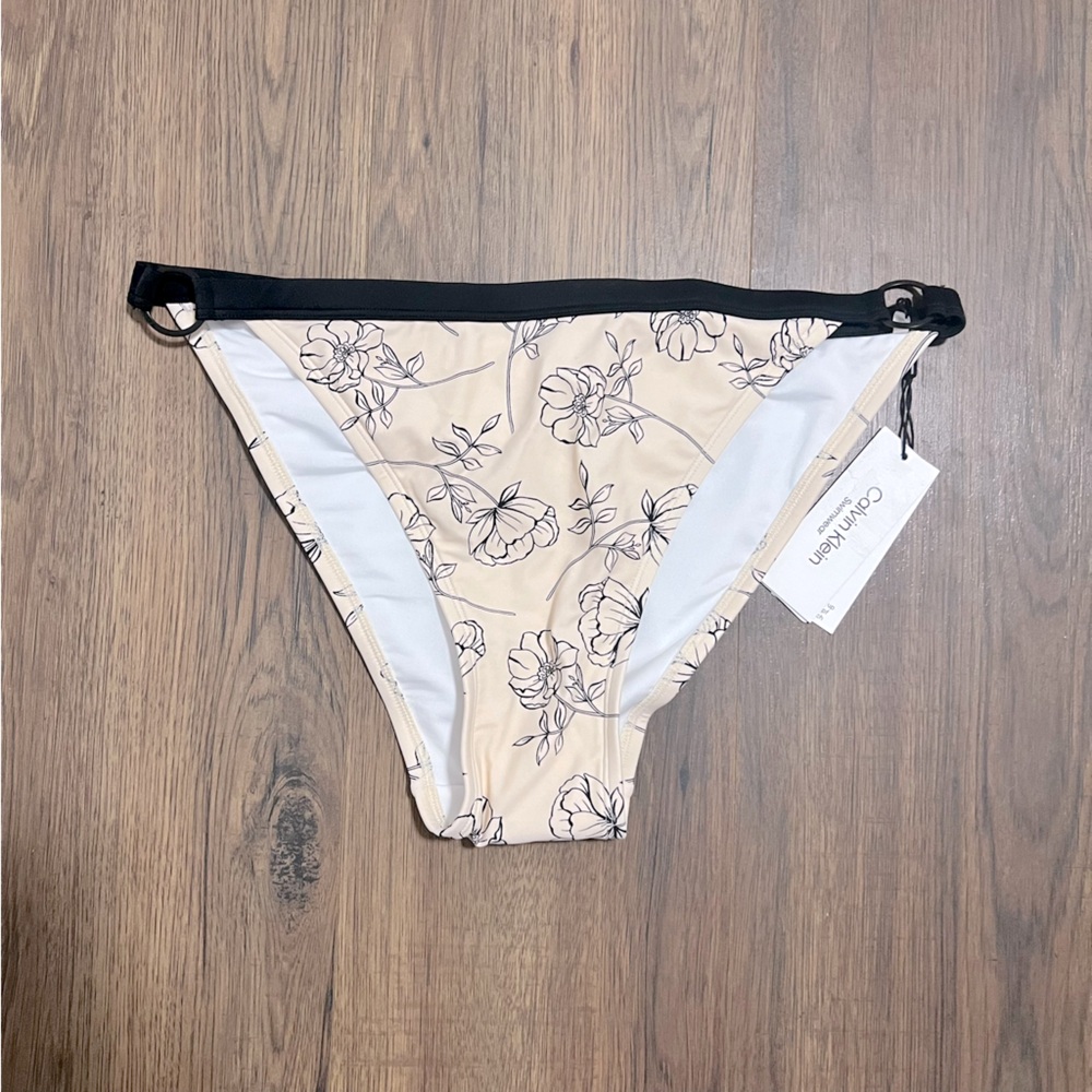 NWT - Calvin Klein Floral Bikini Bottom - Black and Beige - Size XL